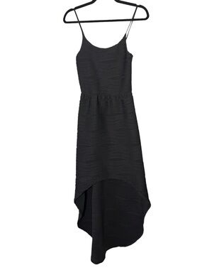 Aqua Black High-Low Textured Minimalist Spaghetti Strap 90s Dress Small
